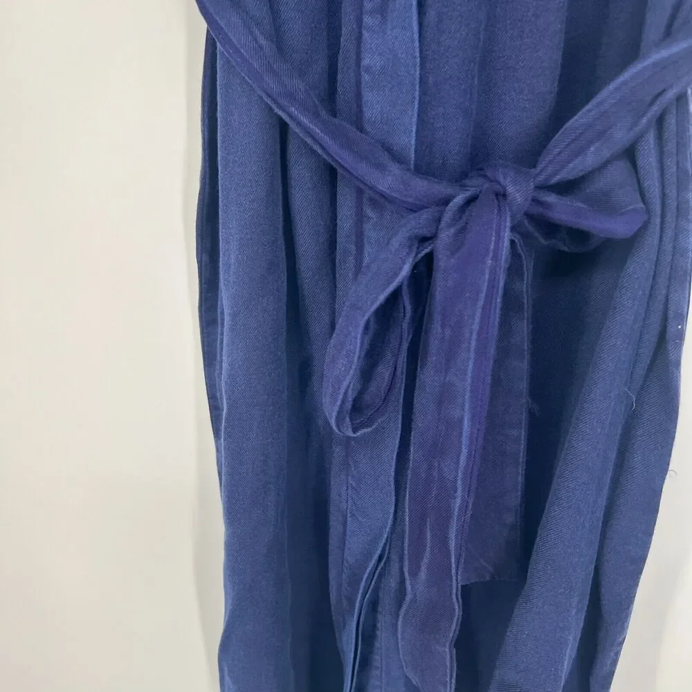 NWT Olive + Oak Dress Womens M Blue Button Up Belted Collared Sleeveless - Picture 4 of 9